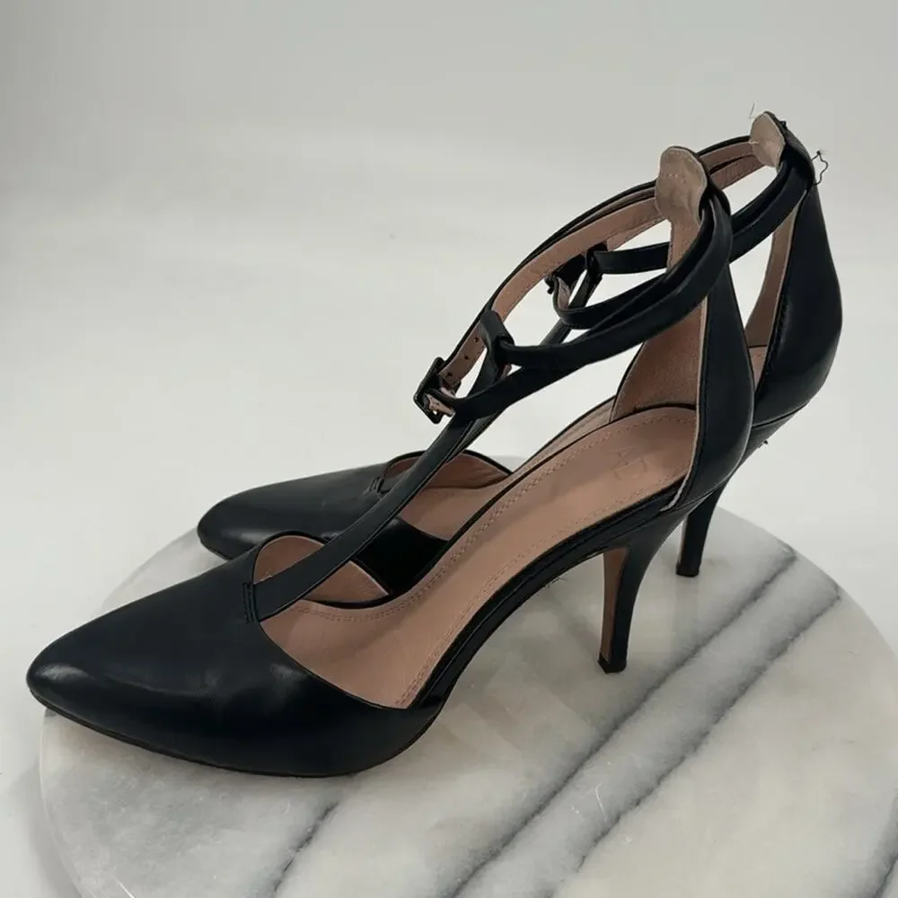 Ad & Daughters ankle strap black leather pointed toe heels